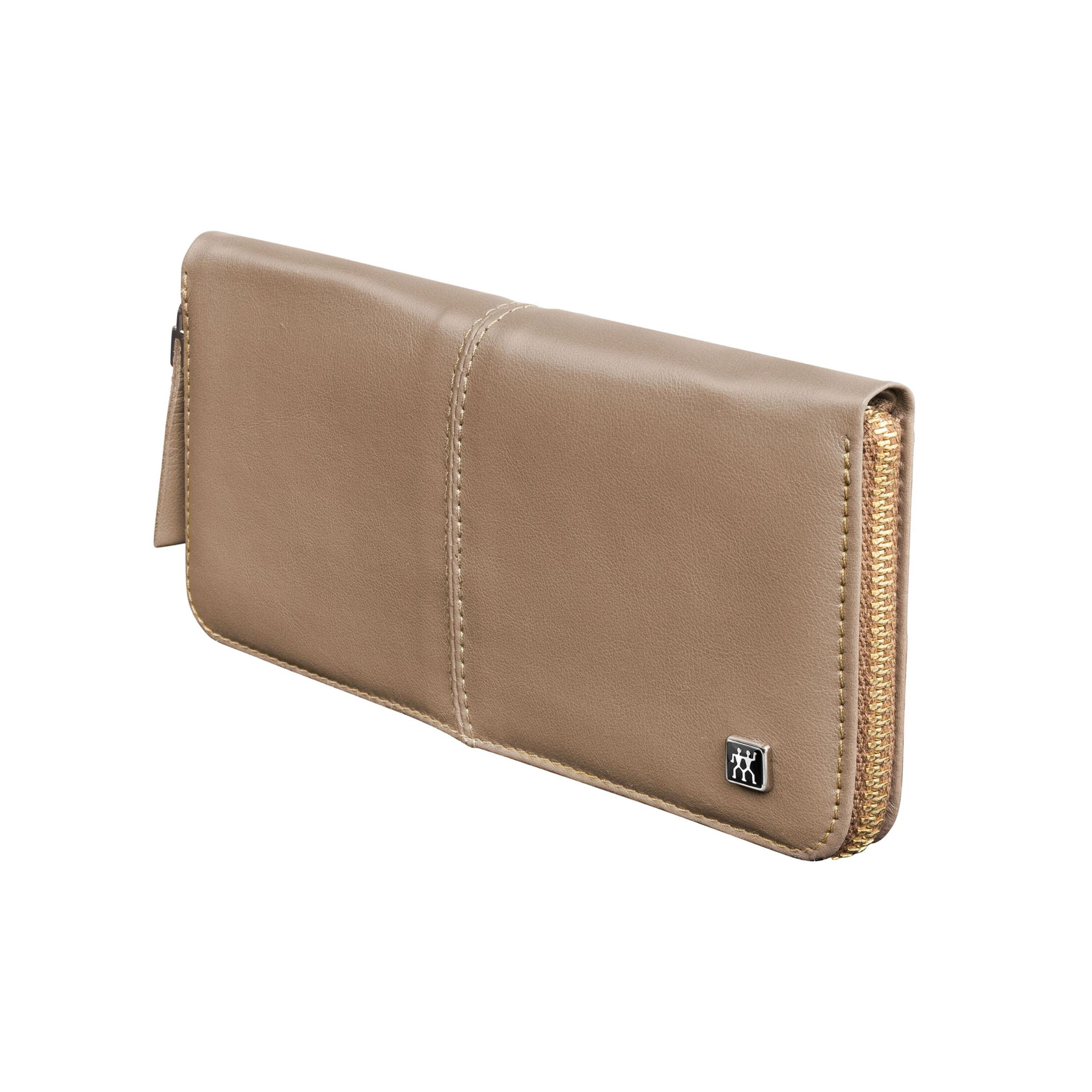 5-pcs Calf leather Zip fastener case taupe