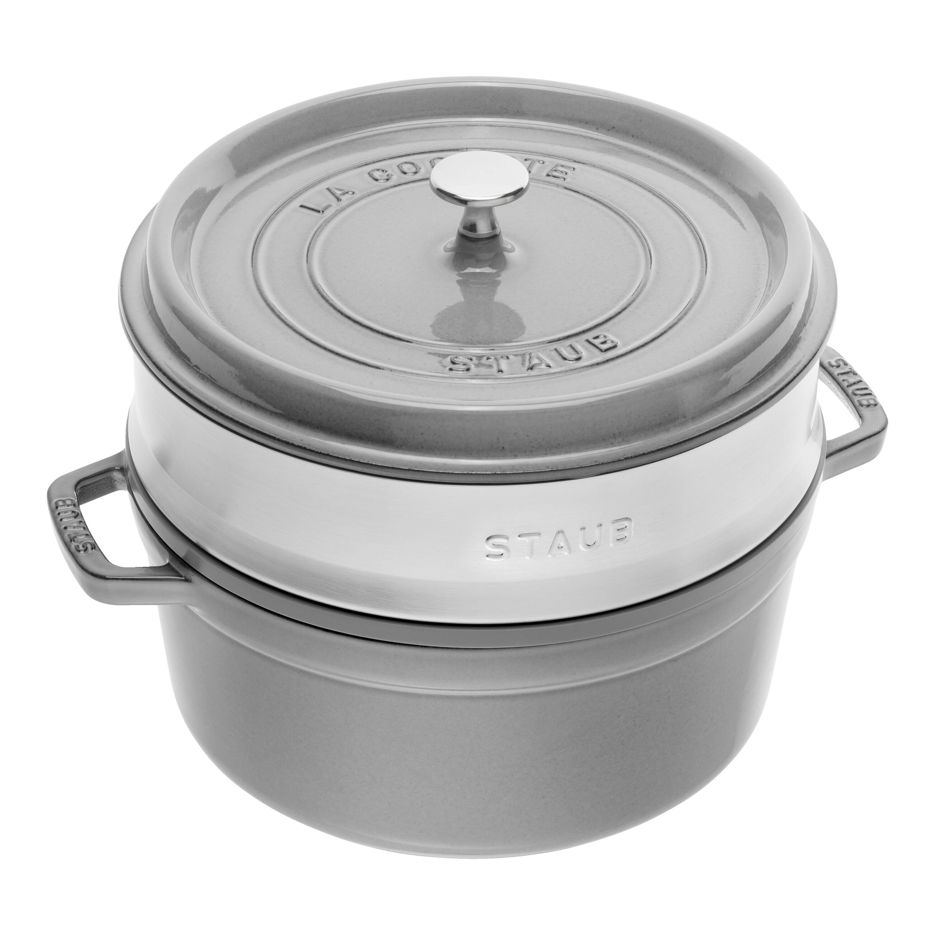 26 cm round Cast iron Cocotte with steamer graphite-grey