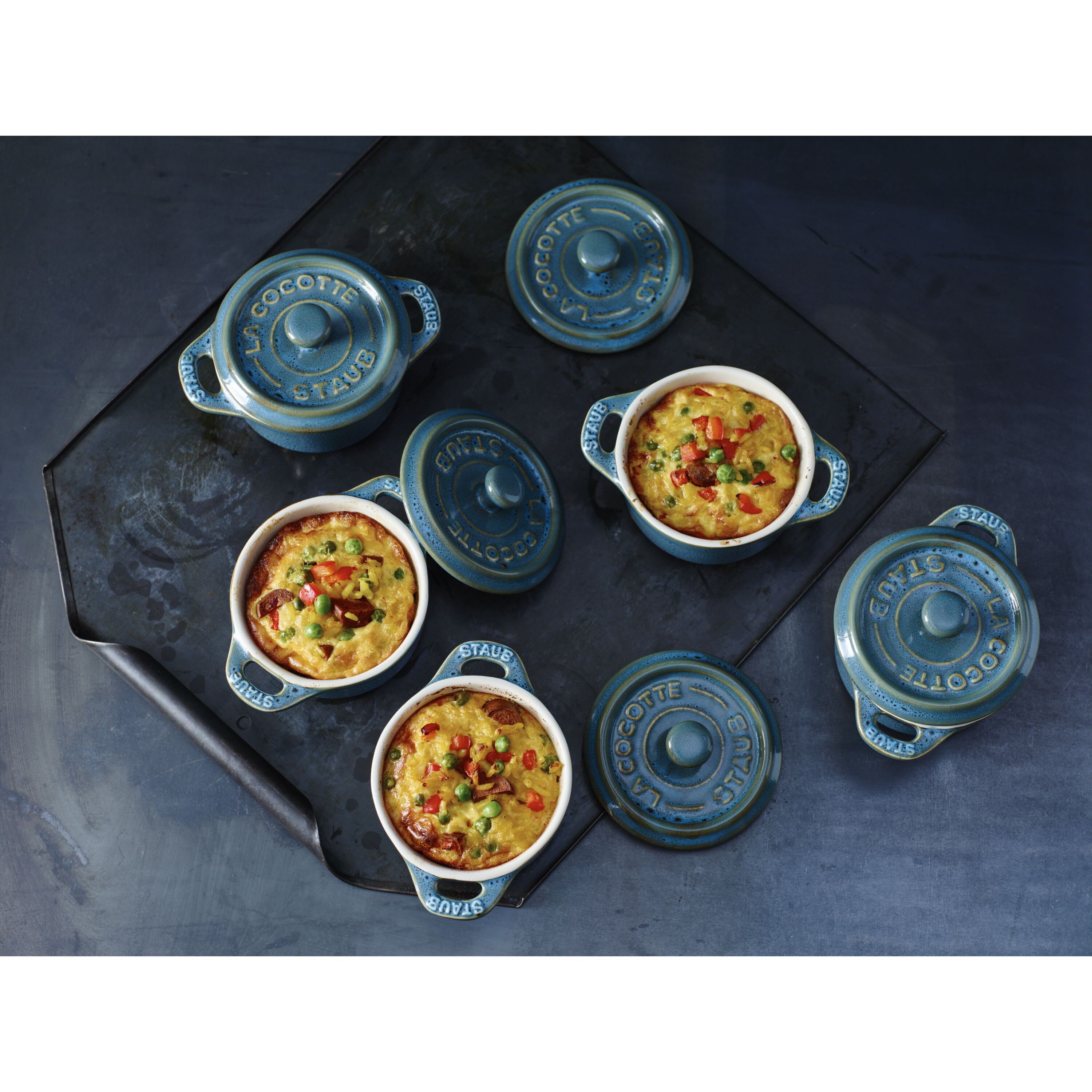 10 cm round ceramic Mini Cocotte ancient-turquoise