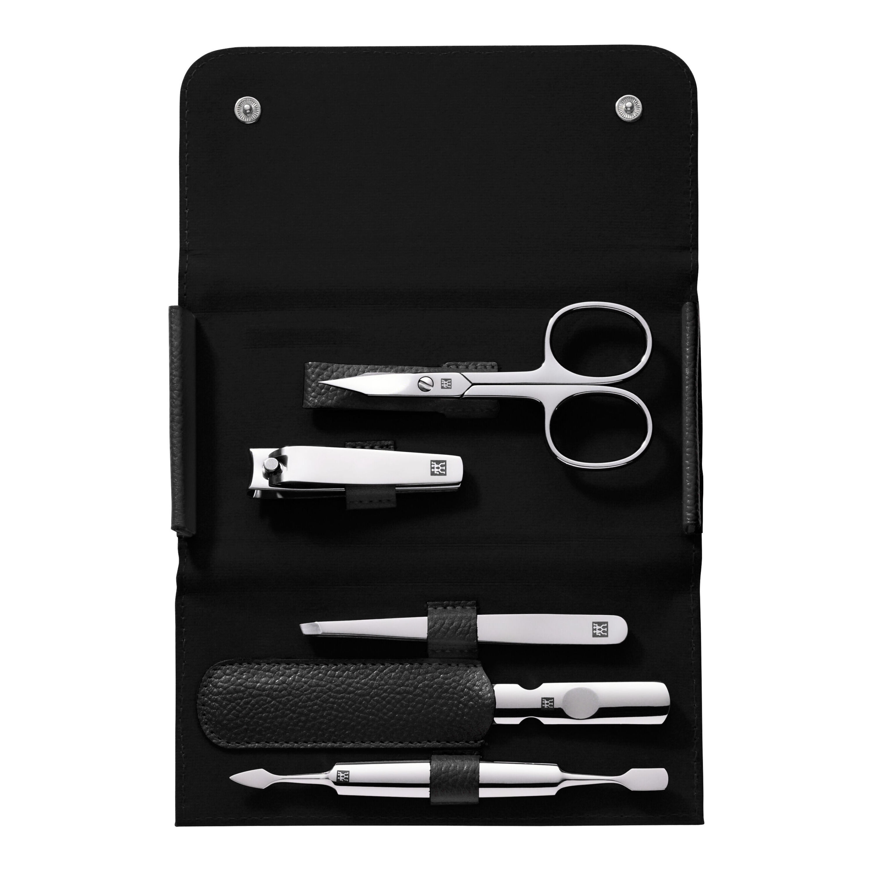 5-pcs Calf leather Snap fastener case black