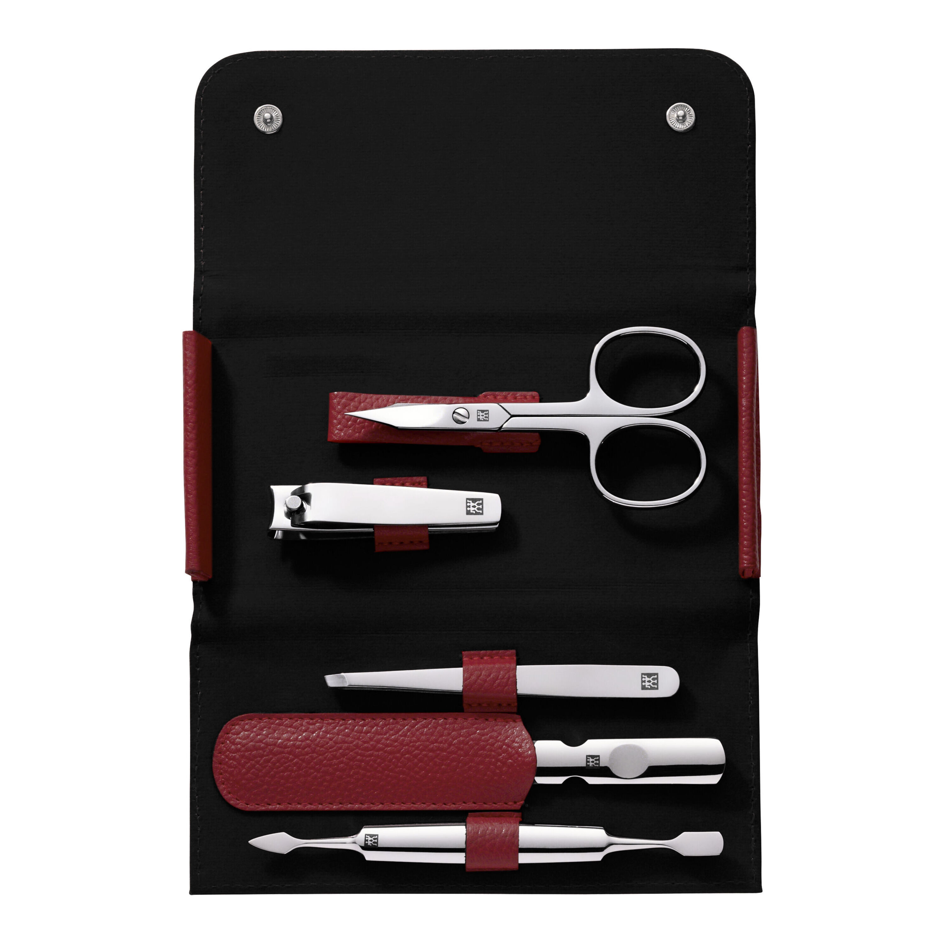 5-pcs Calf leather Snap fastener case red