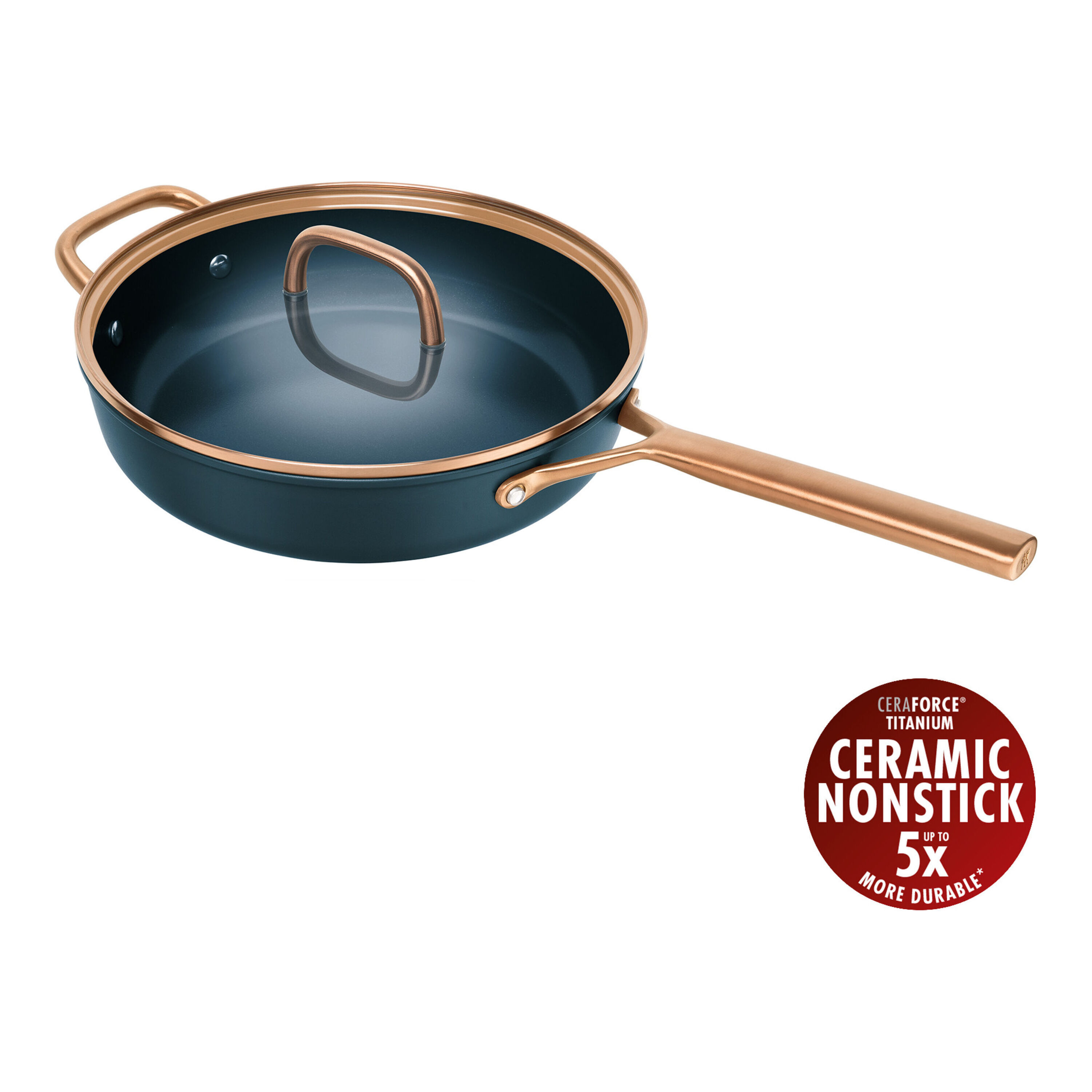 28 cm round Aluminium Saute pan with glass lid blue