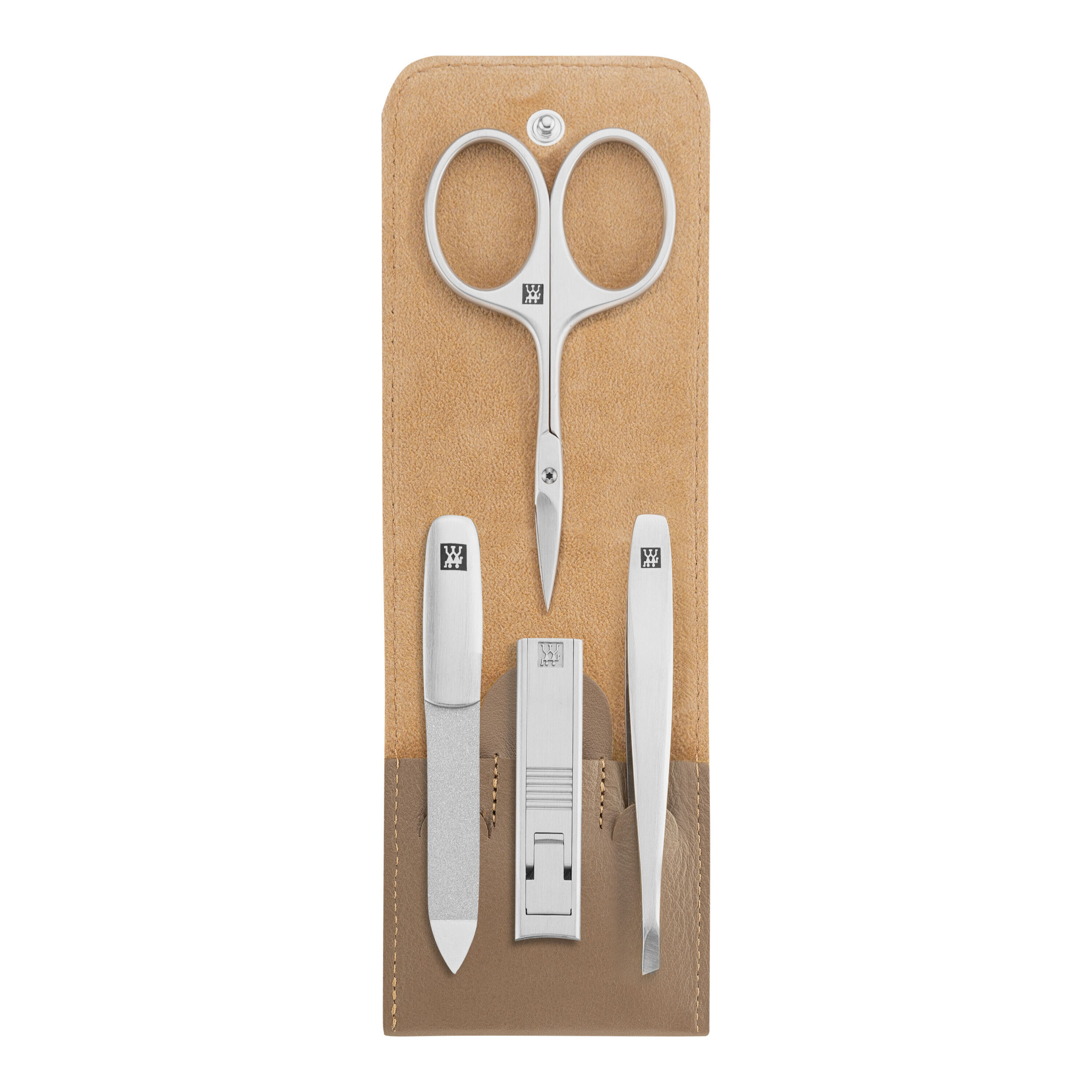 4-pcs Calf leather Snap fastener case taupe