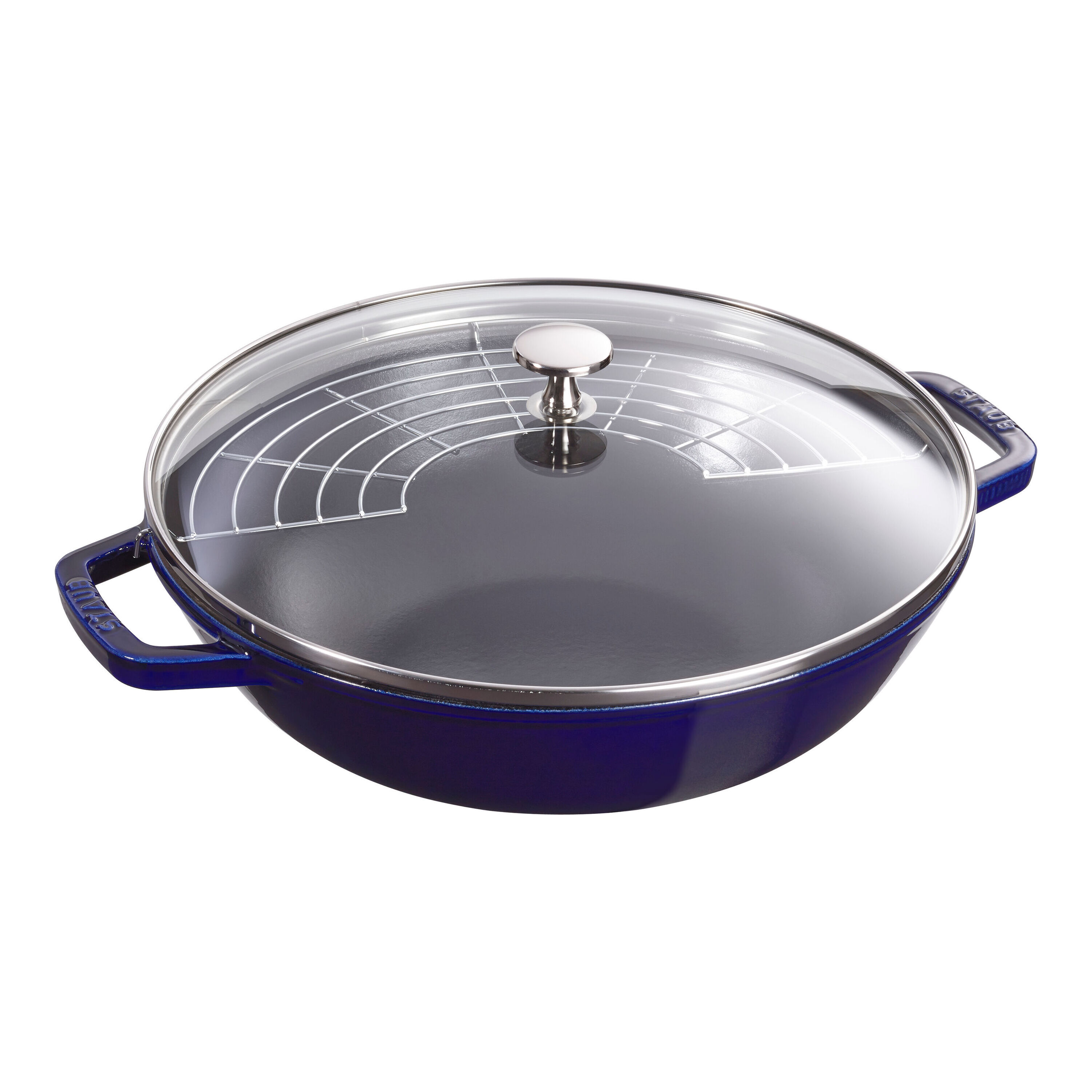 30 cm Cast iron Wok with glass lid dark-blue