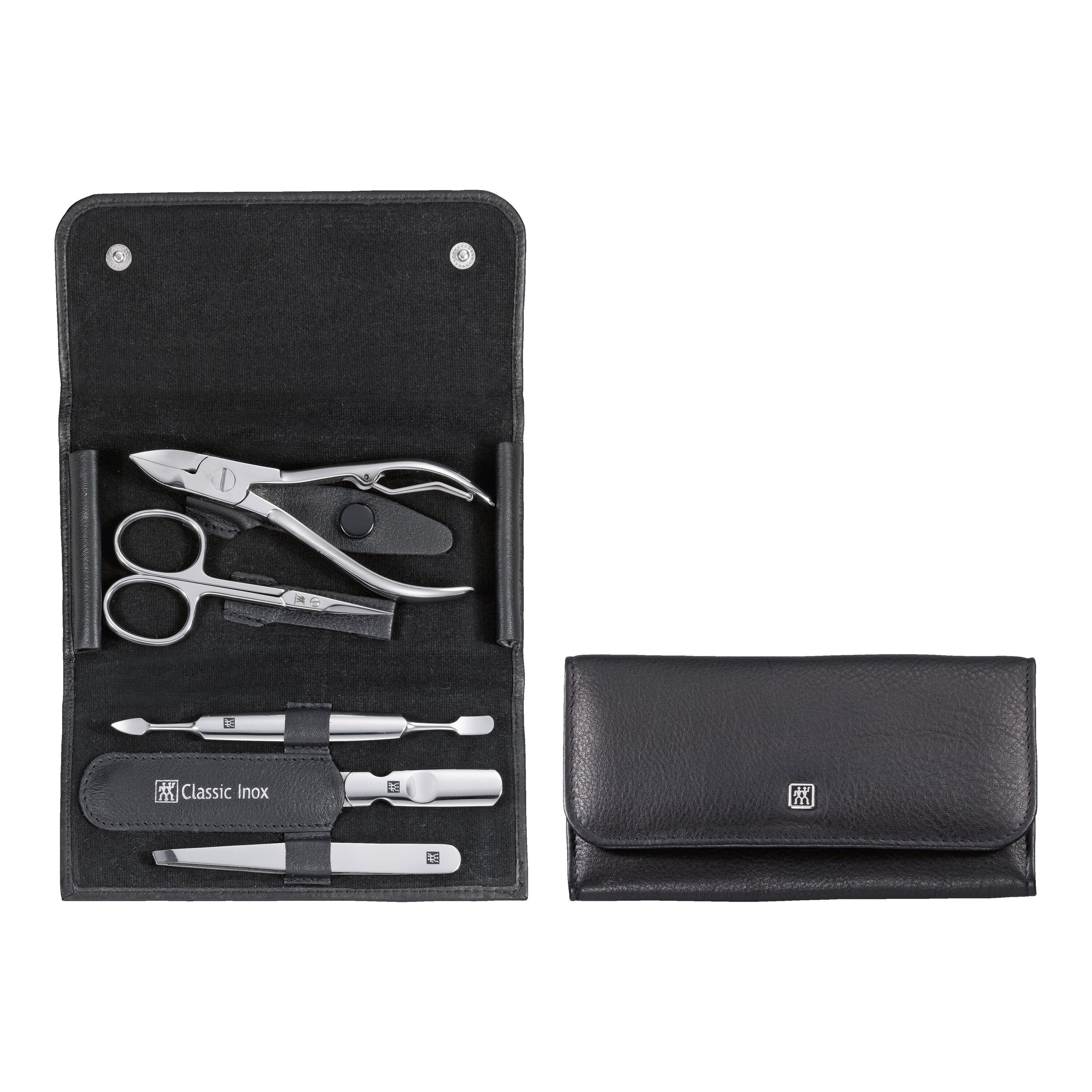 5-pcs Calf leather Snap fastener case black