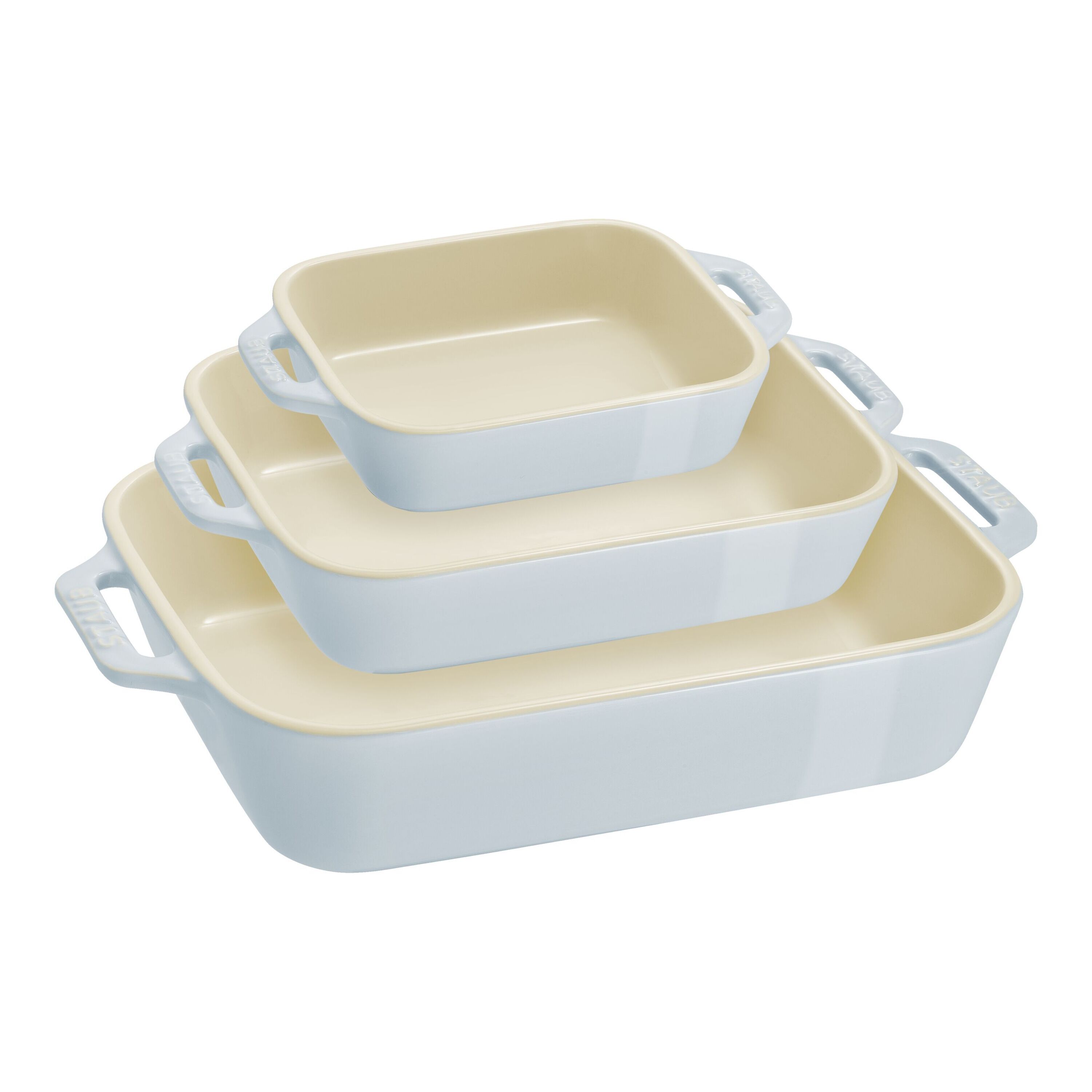 3-pcs rectangular ceramic Ovenware set light blue