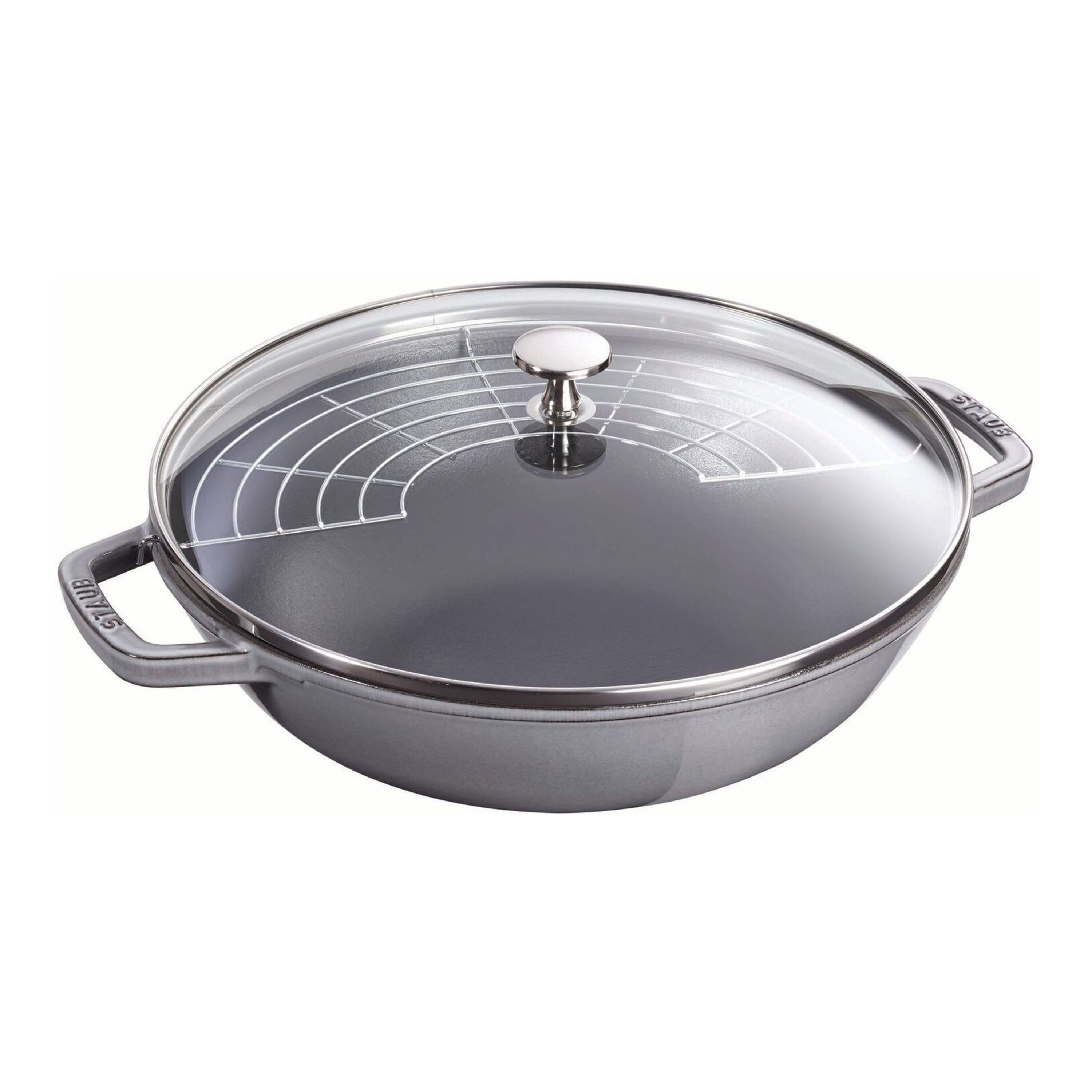 30 cm Cast iron Wok with glass lid graphite-grey