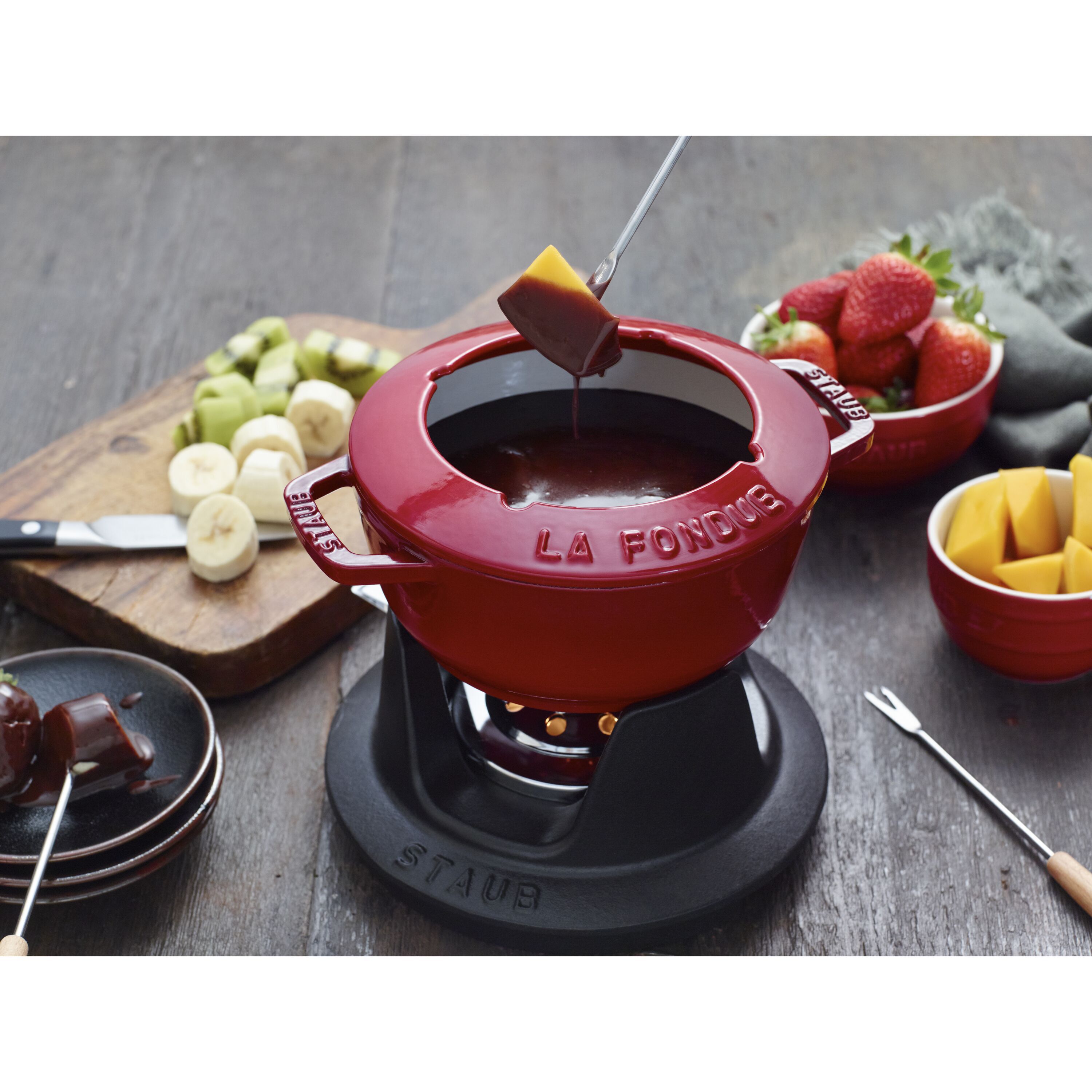 16 cm Cast iron Fondue Set cherry
