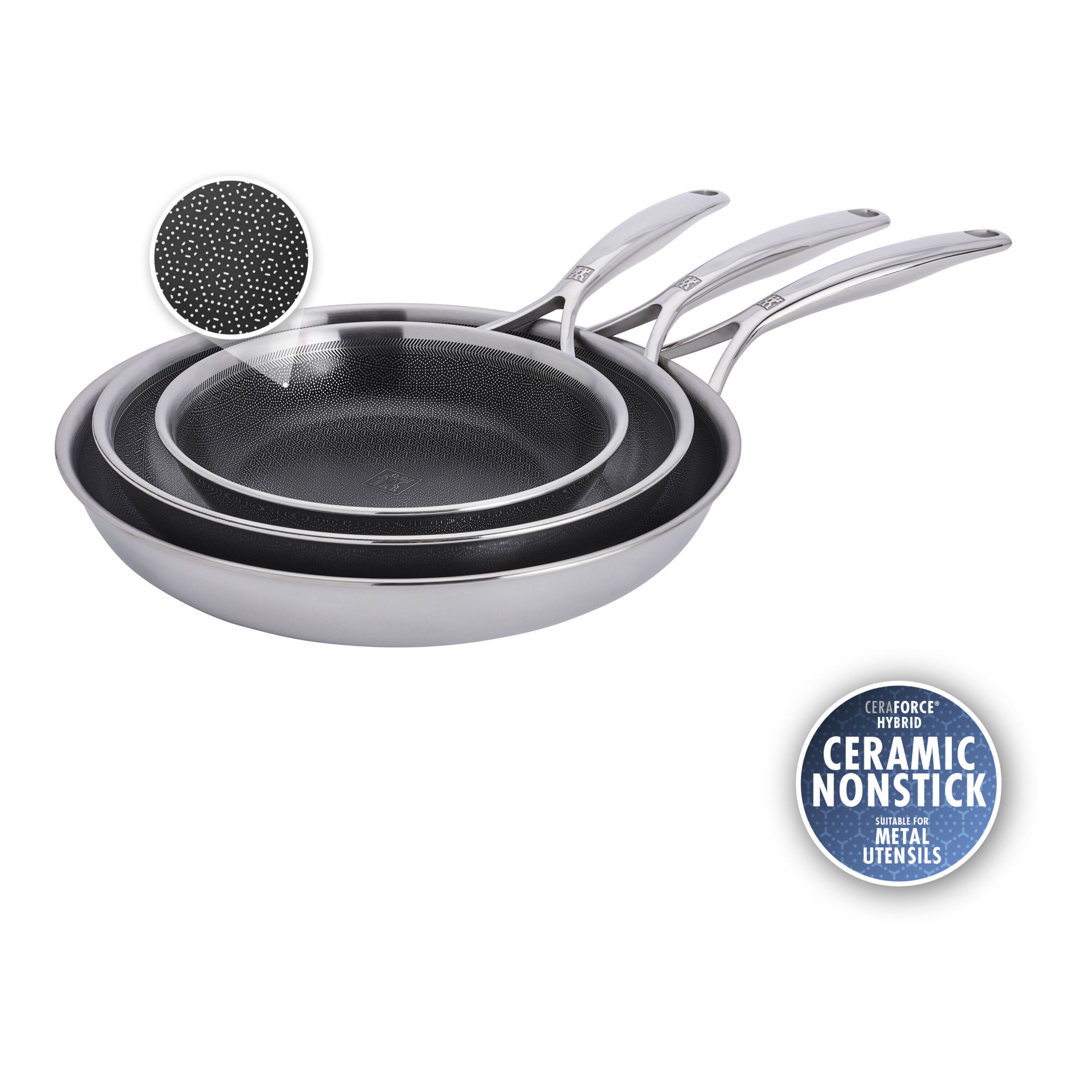 3-pcs 18/10 Stainless Steel Frying pan set silver