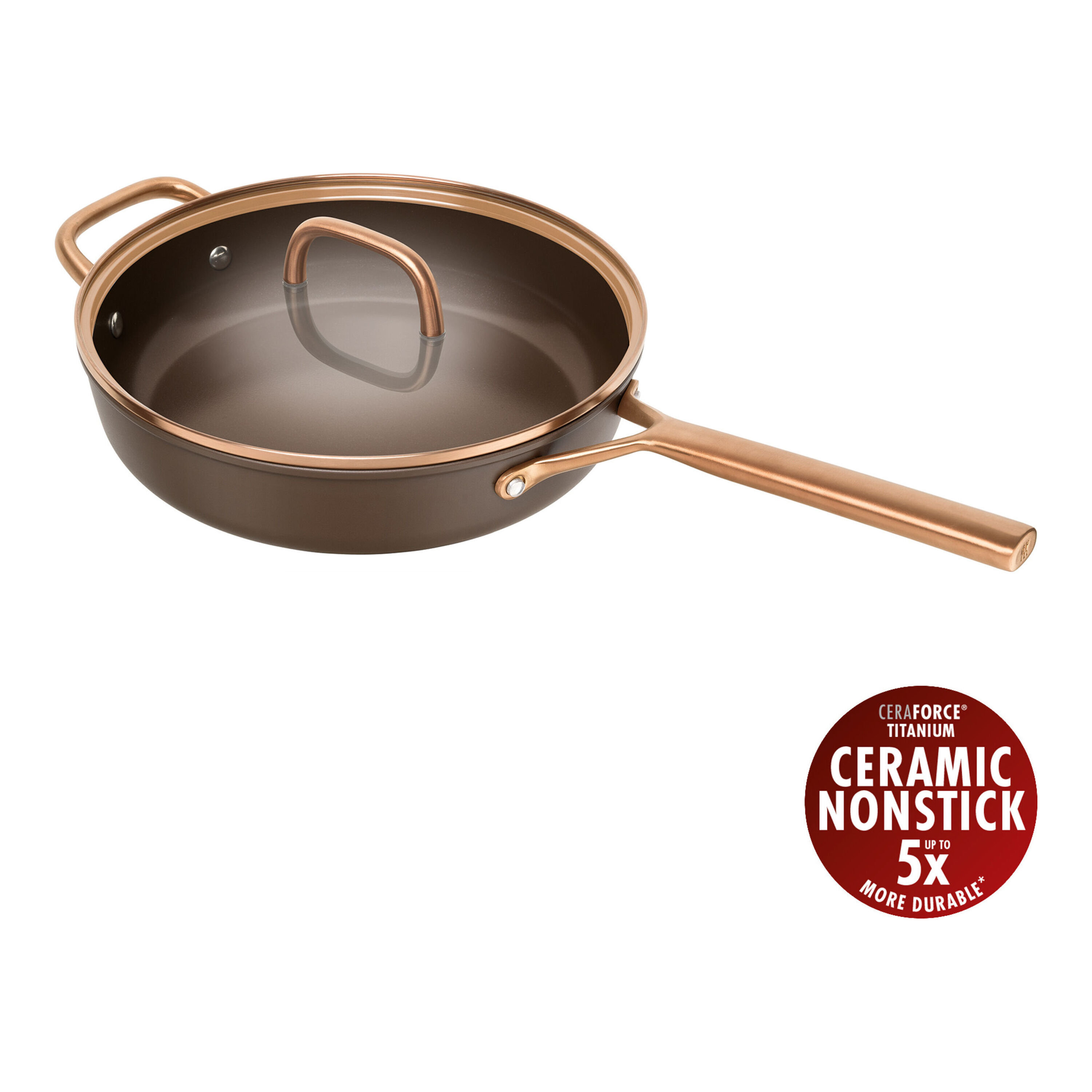 28 cm round Aluminium Saute pan with glass lid brown