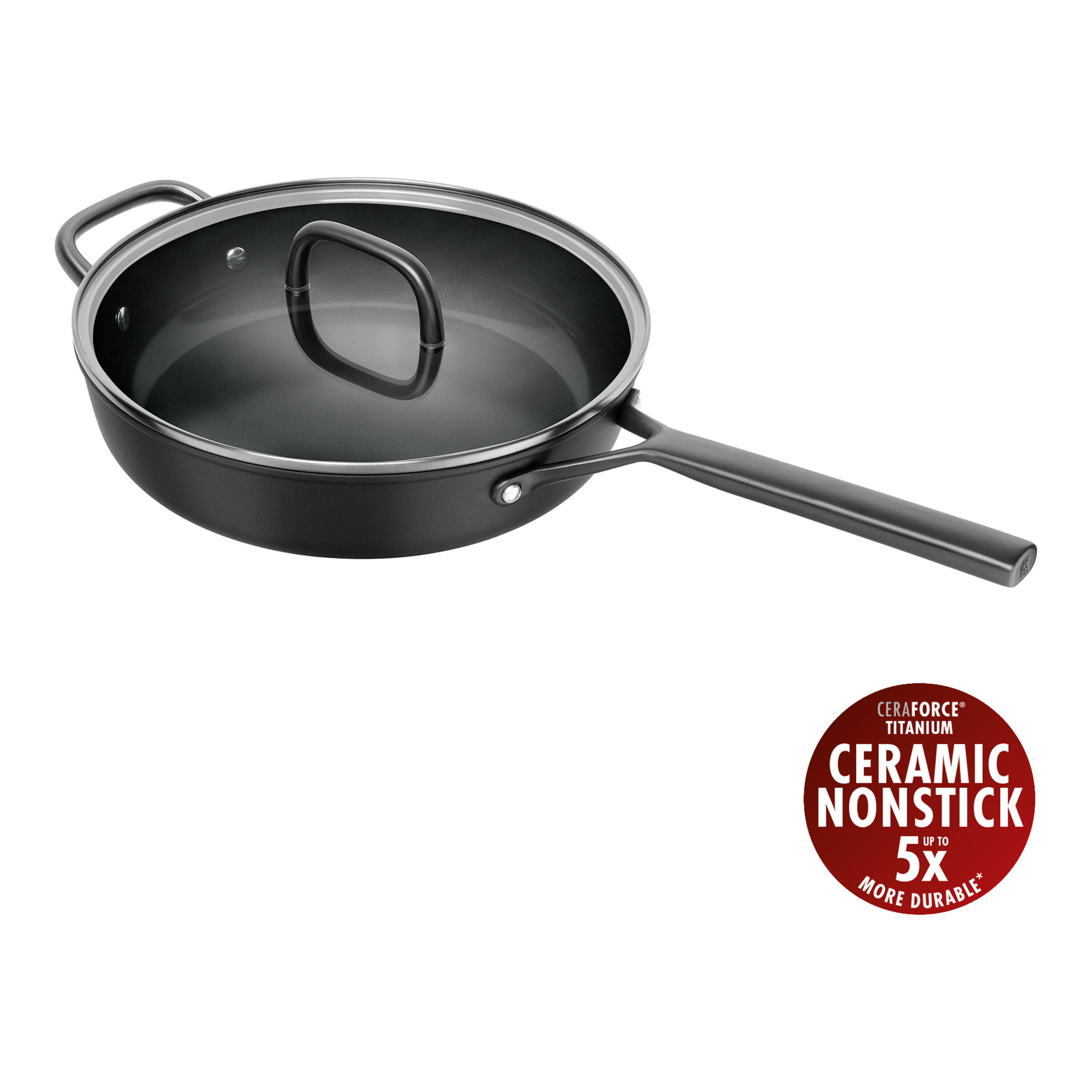 28 cm round Aluminium Saute pan with glass lid black