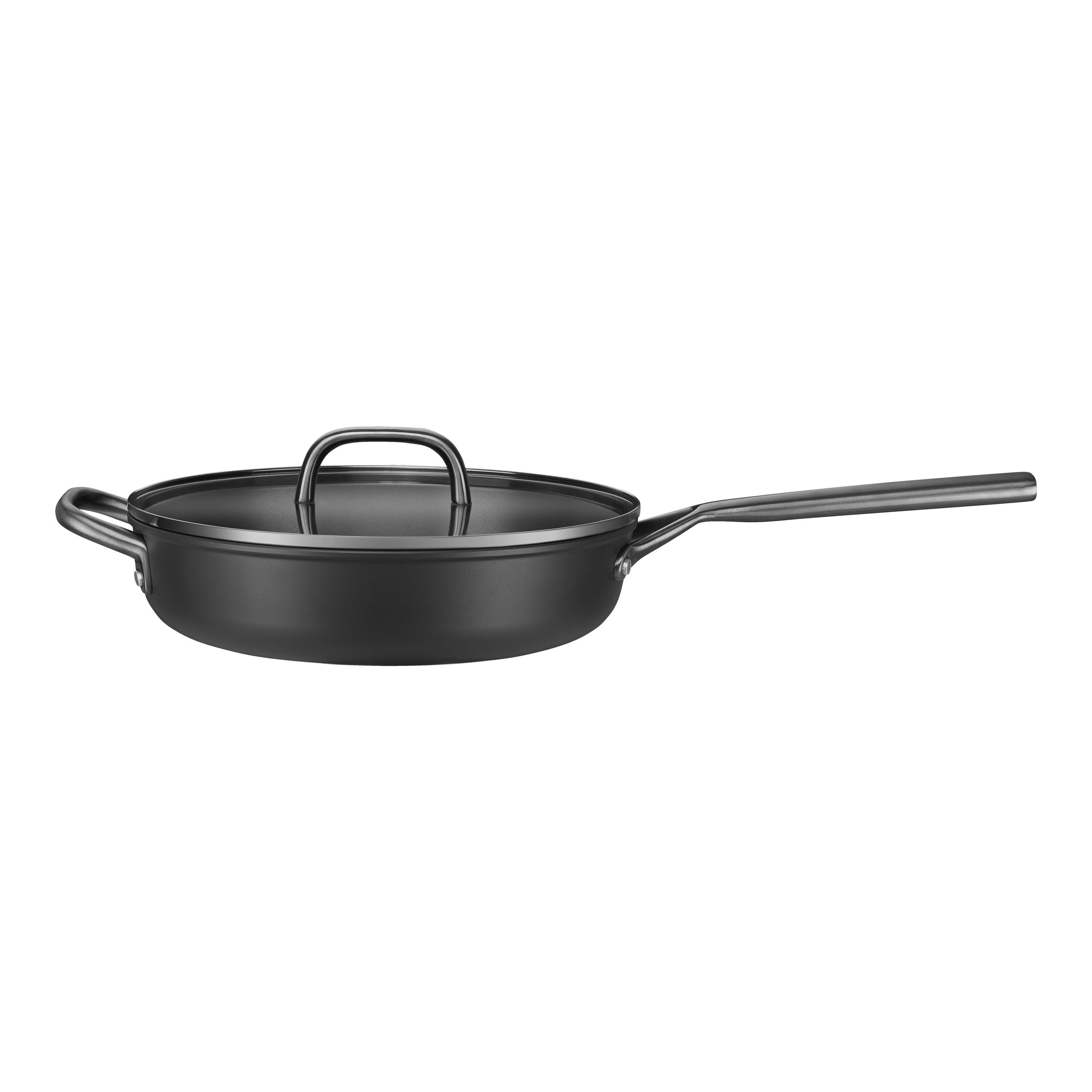 28 cm round Aluminium Saute pan with glass lid black