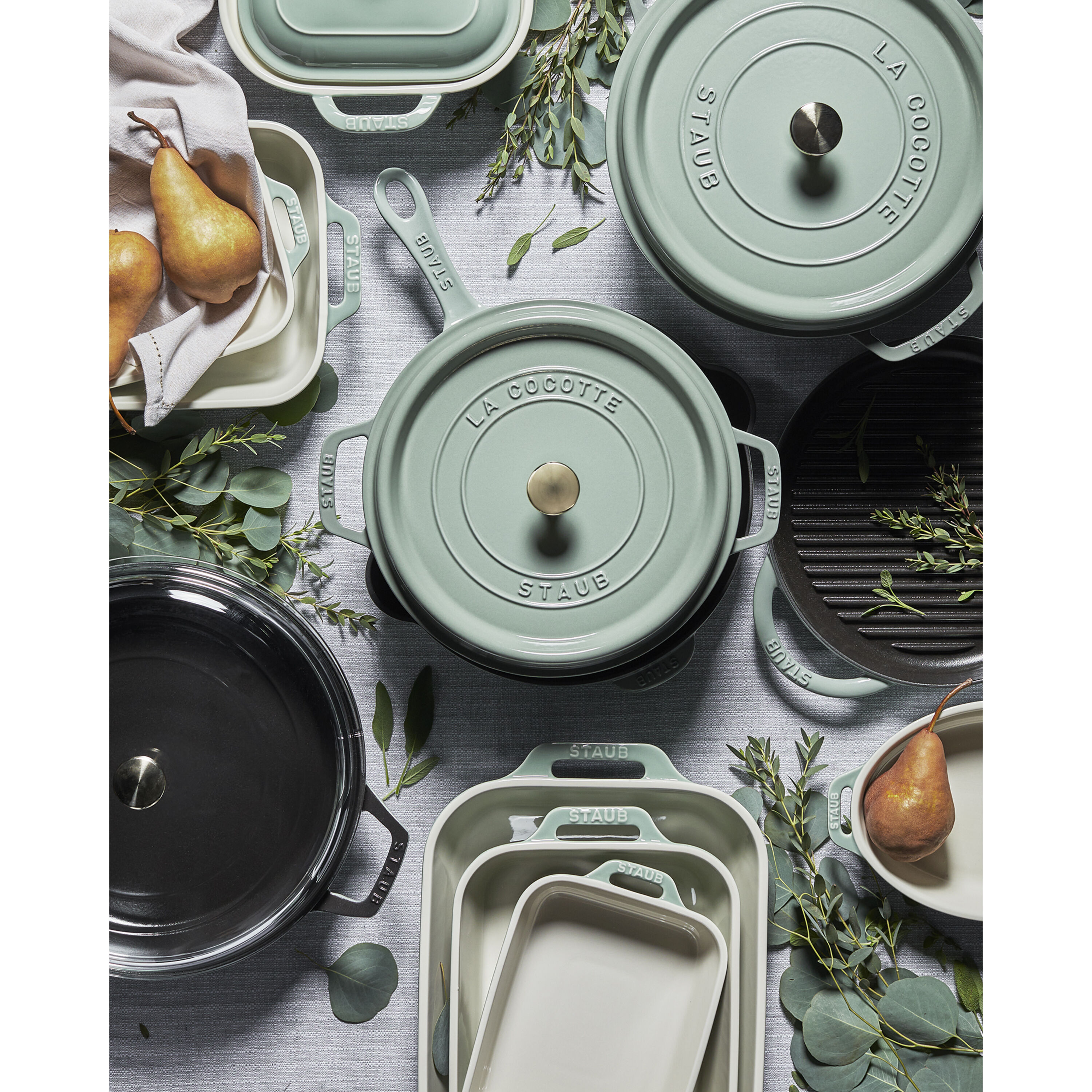 3-pcs rectangular ceramic Ovenware set eucalyptus