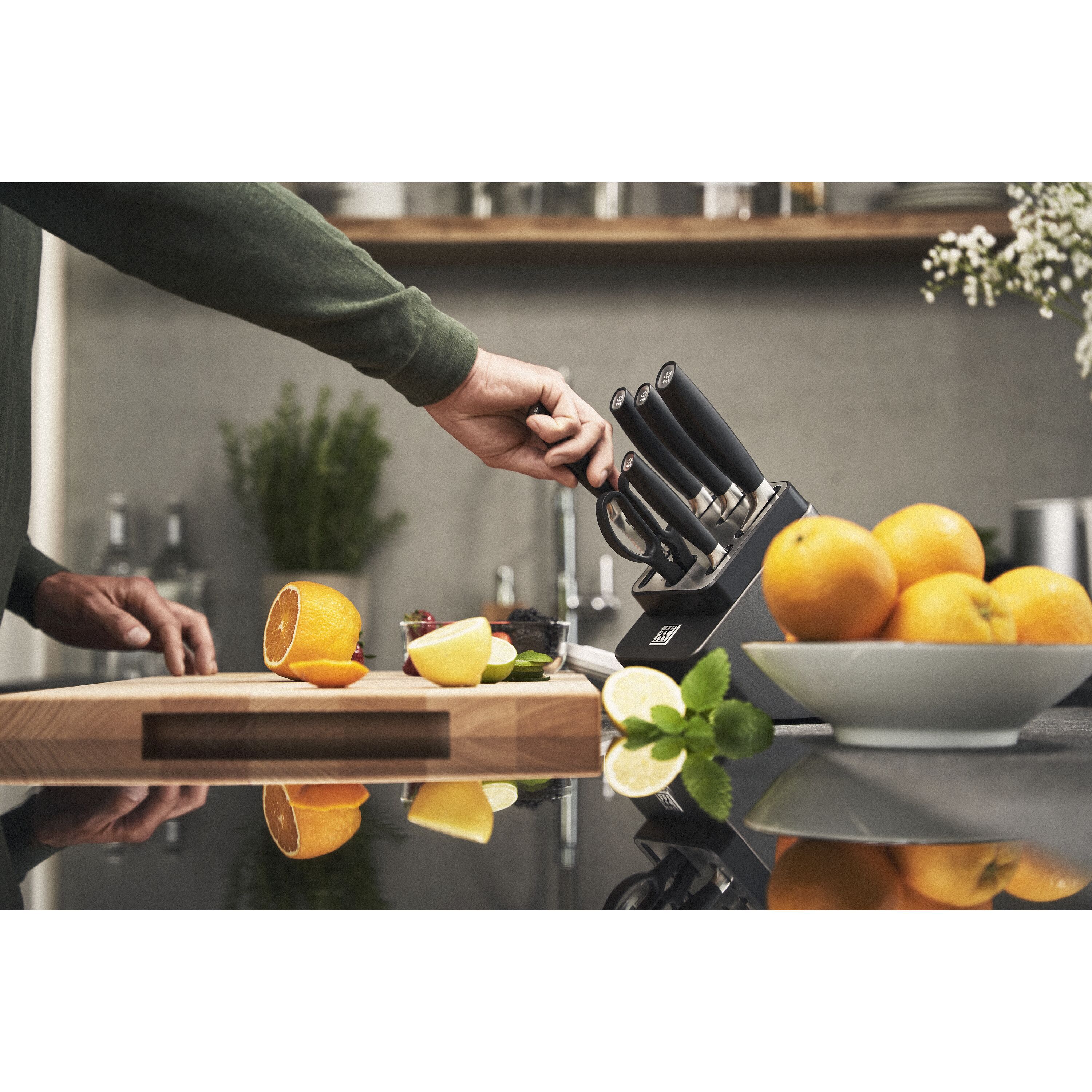 7-pcs, Knife block set, silver, anthracite