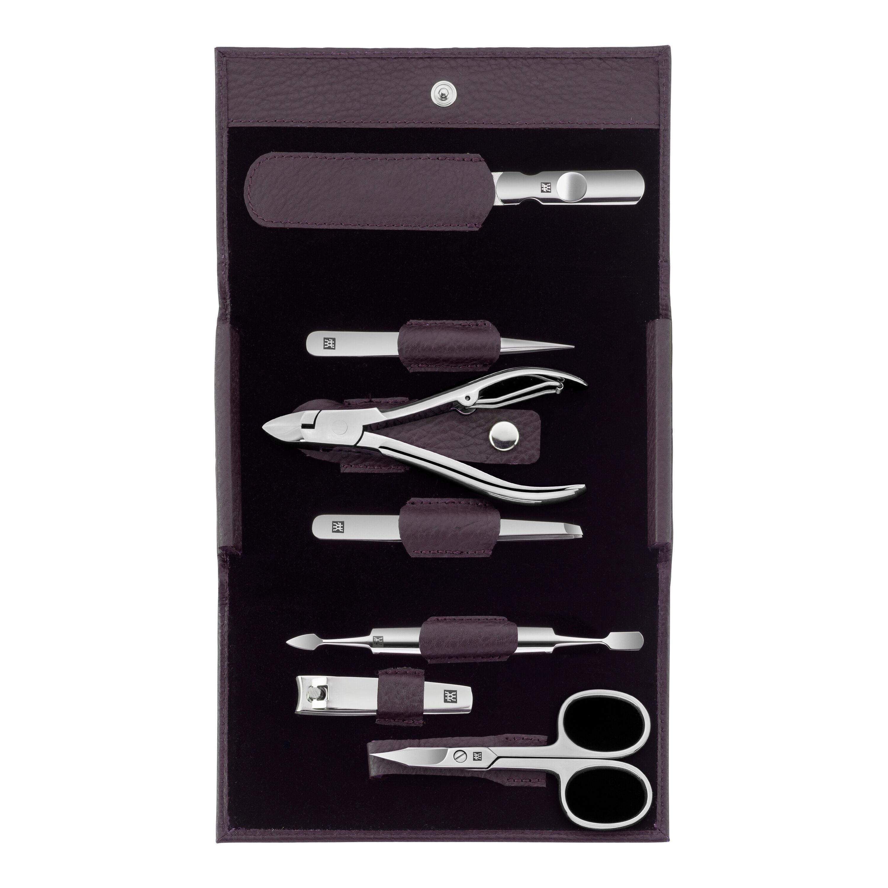 7-pcs Calf leather Snap fastener case purple
