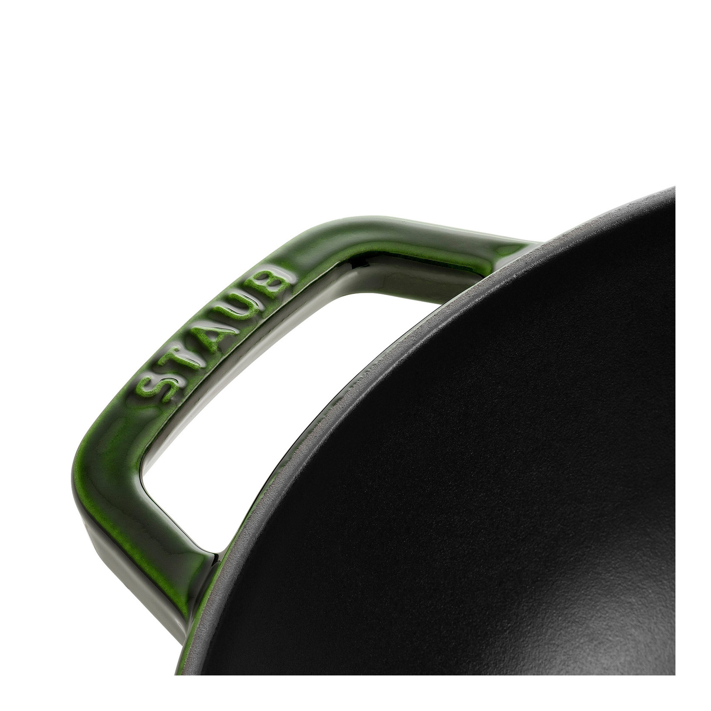 30 cm Cast iron Wok with glass lid basil-green