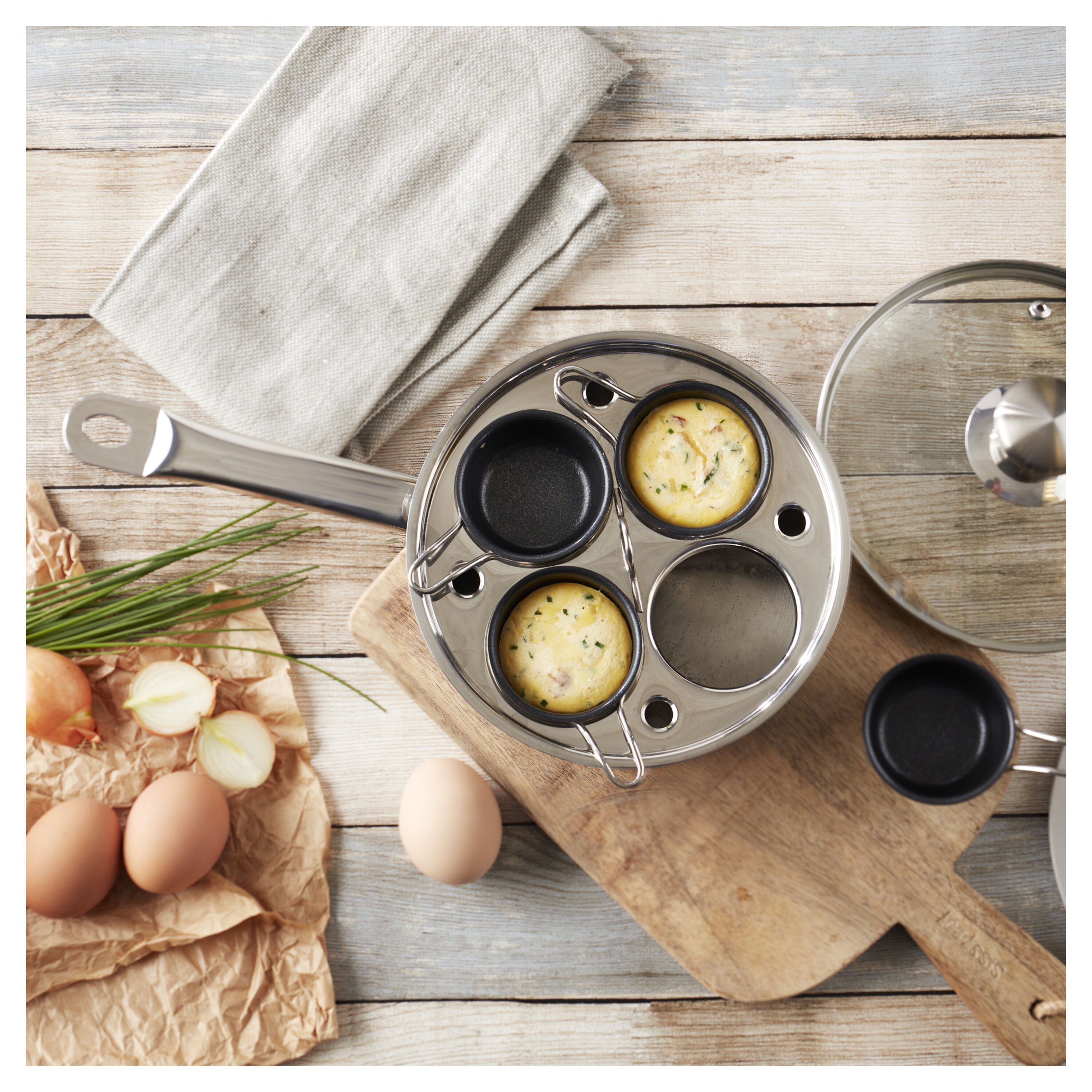 Egg Poacher 4 inserts 18 cm, 18/10 Stainless Steel, silver