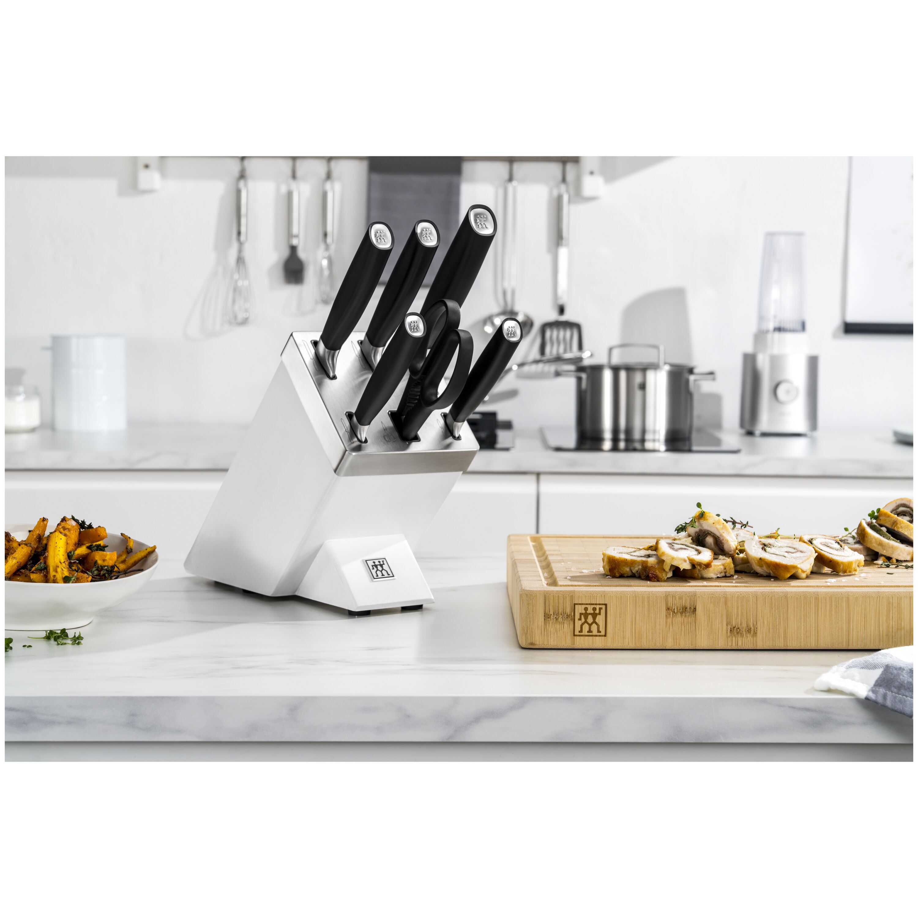 7-pcs, Knife block set, silver, white