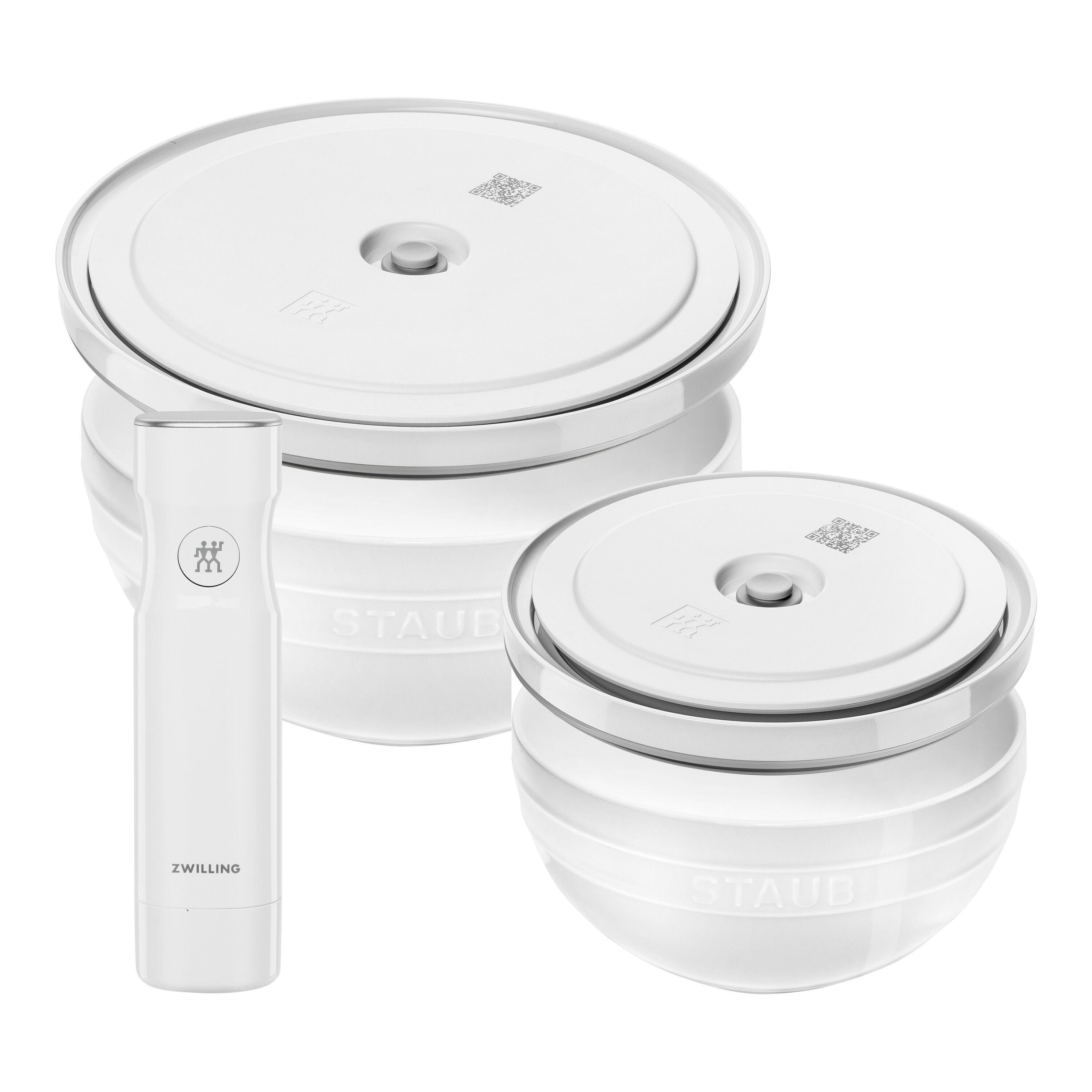 Bowl Set with Vacuum Pump and Vacuum Lids, 18 cm/ 24 cm/  5-pcs., White, Ceramic
