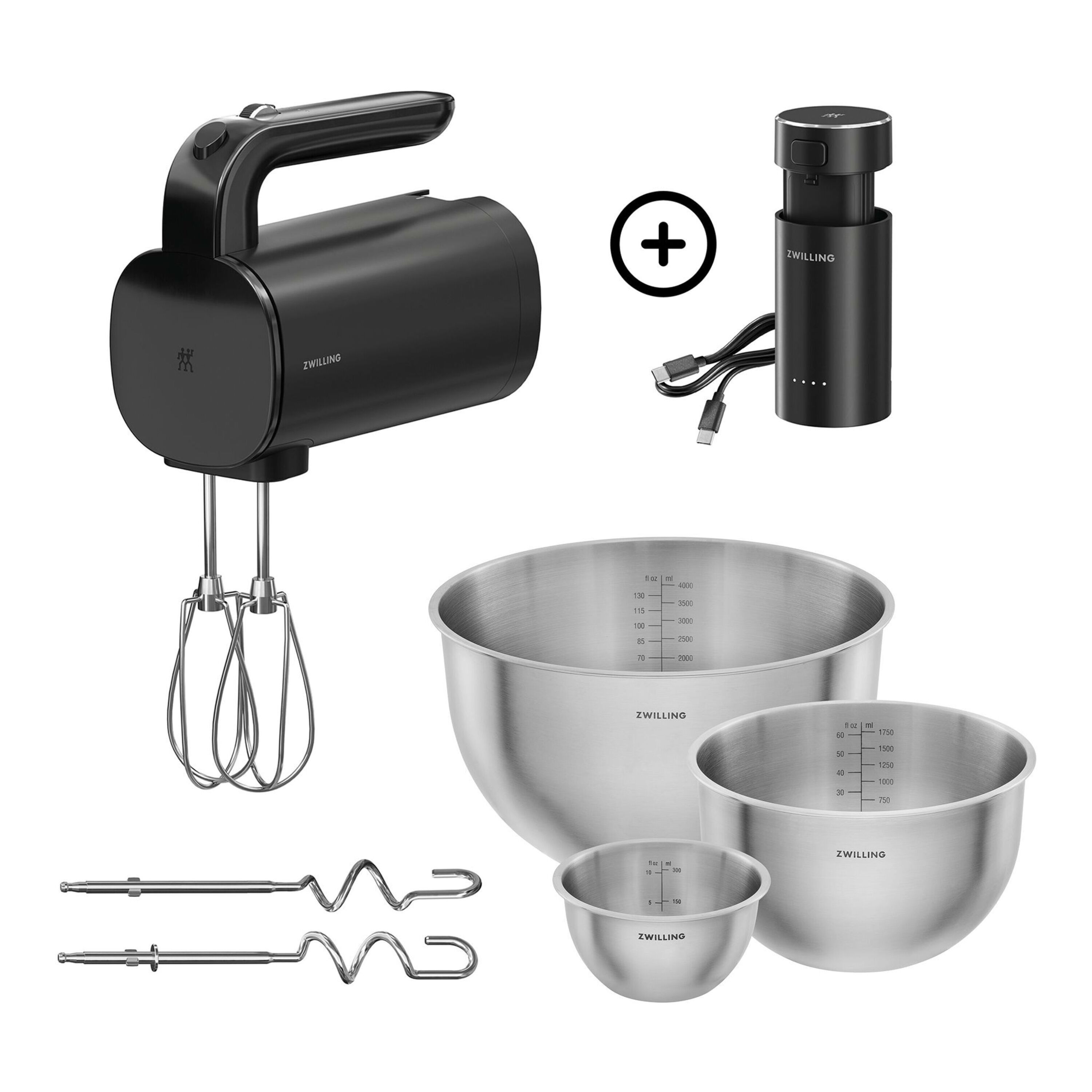 Cordless Hand Mixer Starter Set with Battery XTEND and Bowl set, 7-pcs., Black