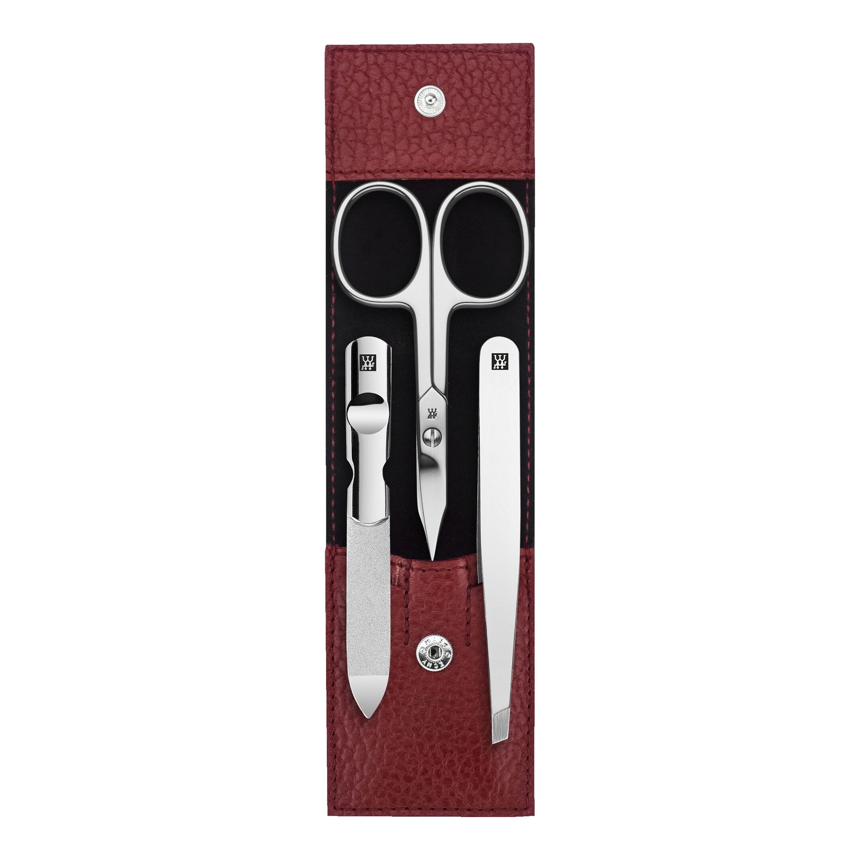 3-pcs Leather Snap fastener case red