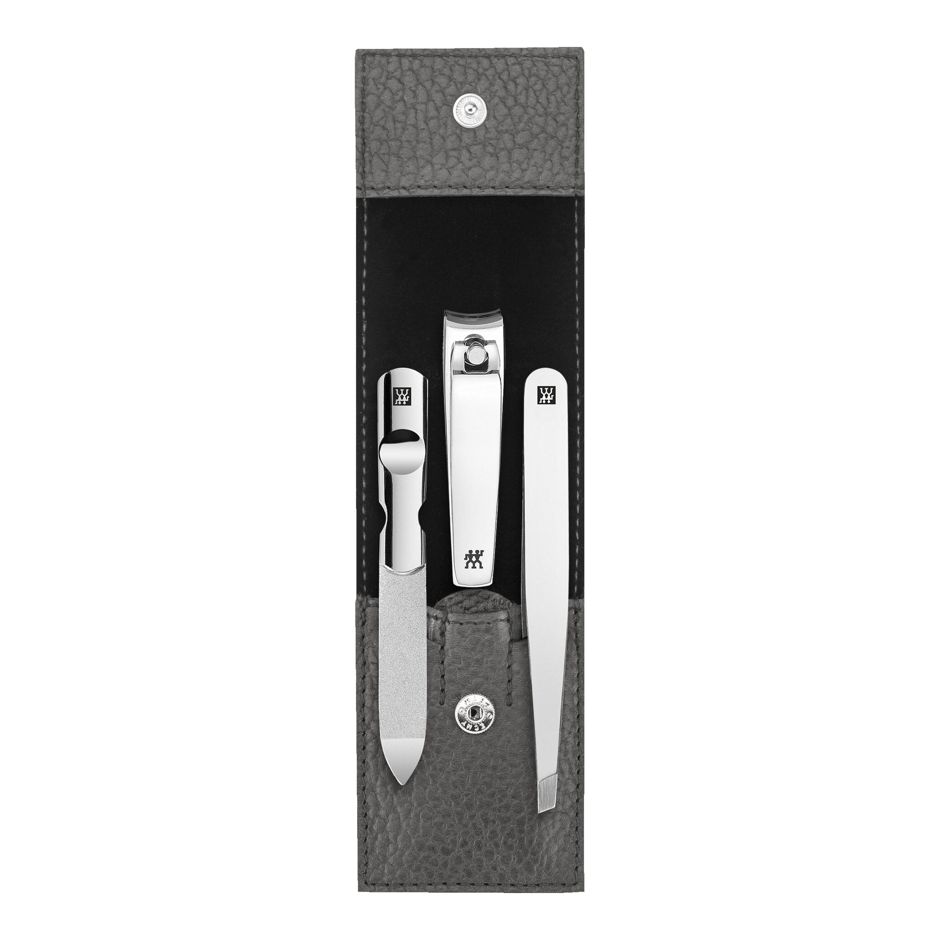 3-pcs Leather Snap fastener case anthracite