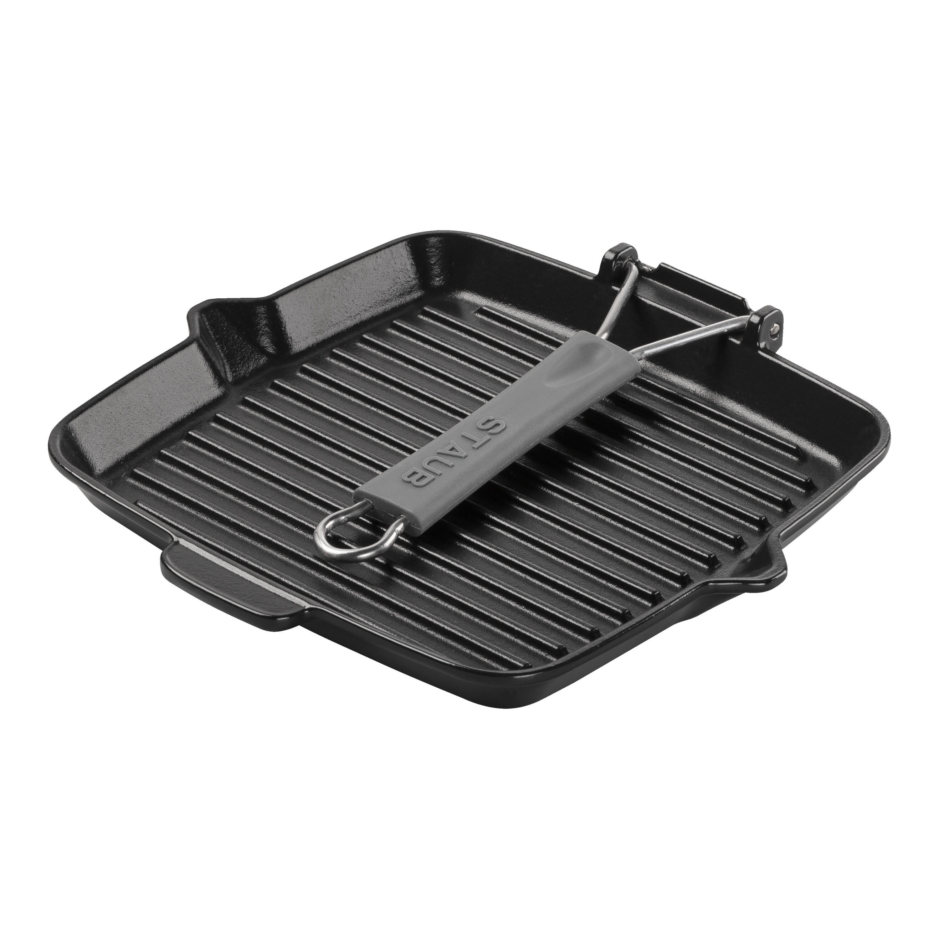 24 cm square Cast iron Grill pan with pouring spout black