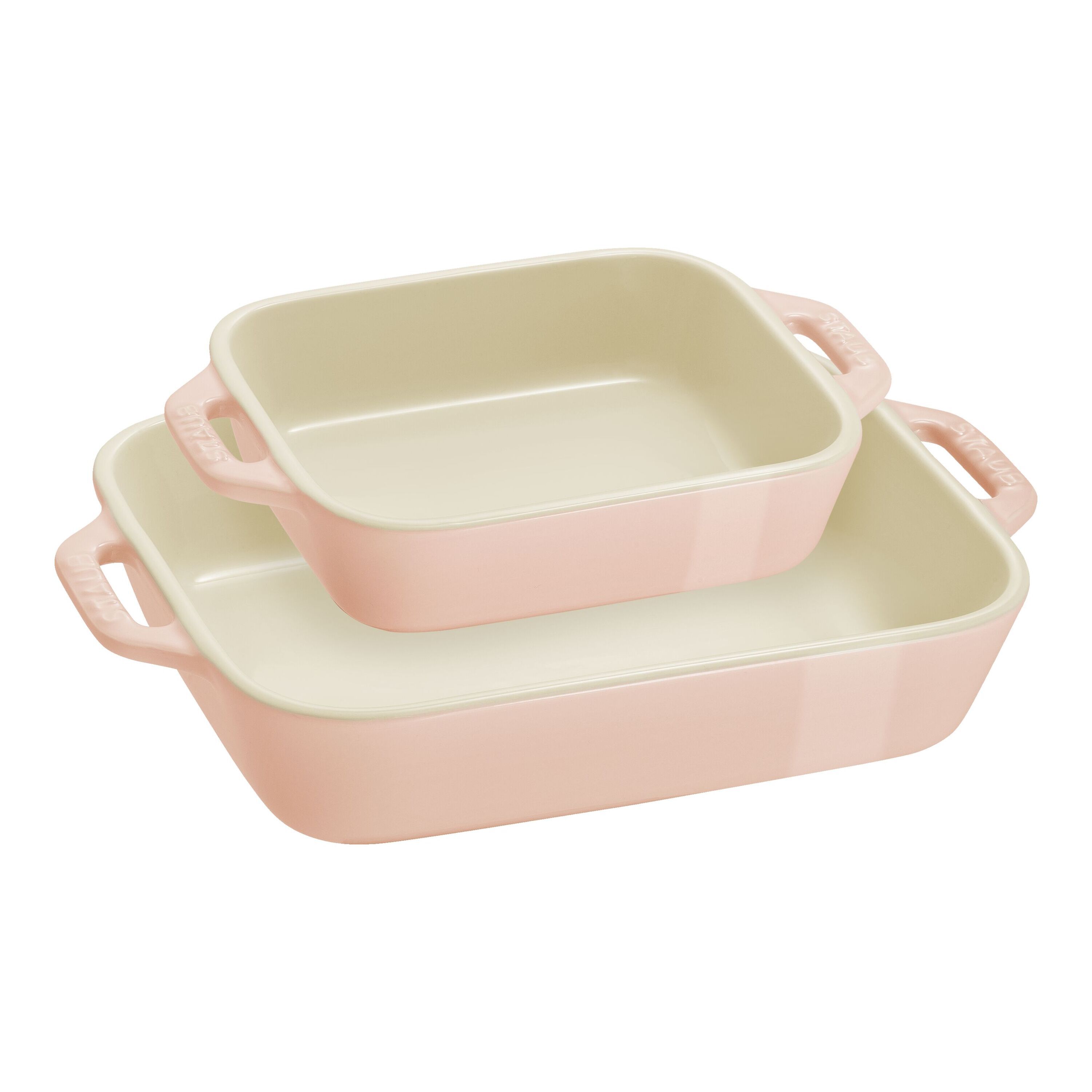 2-pcs rectangular ceramic Ovenware set light pink