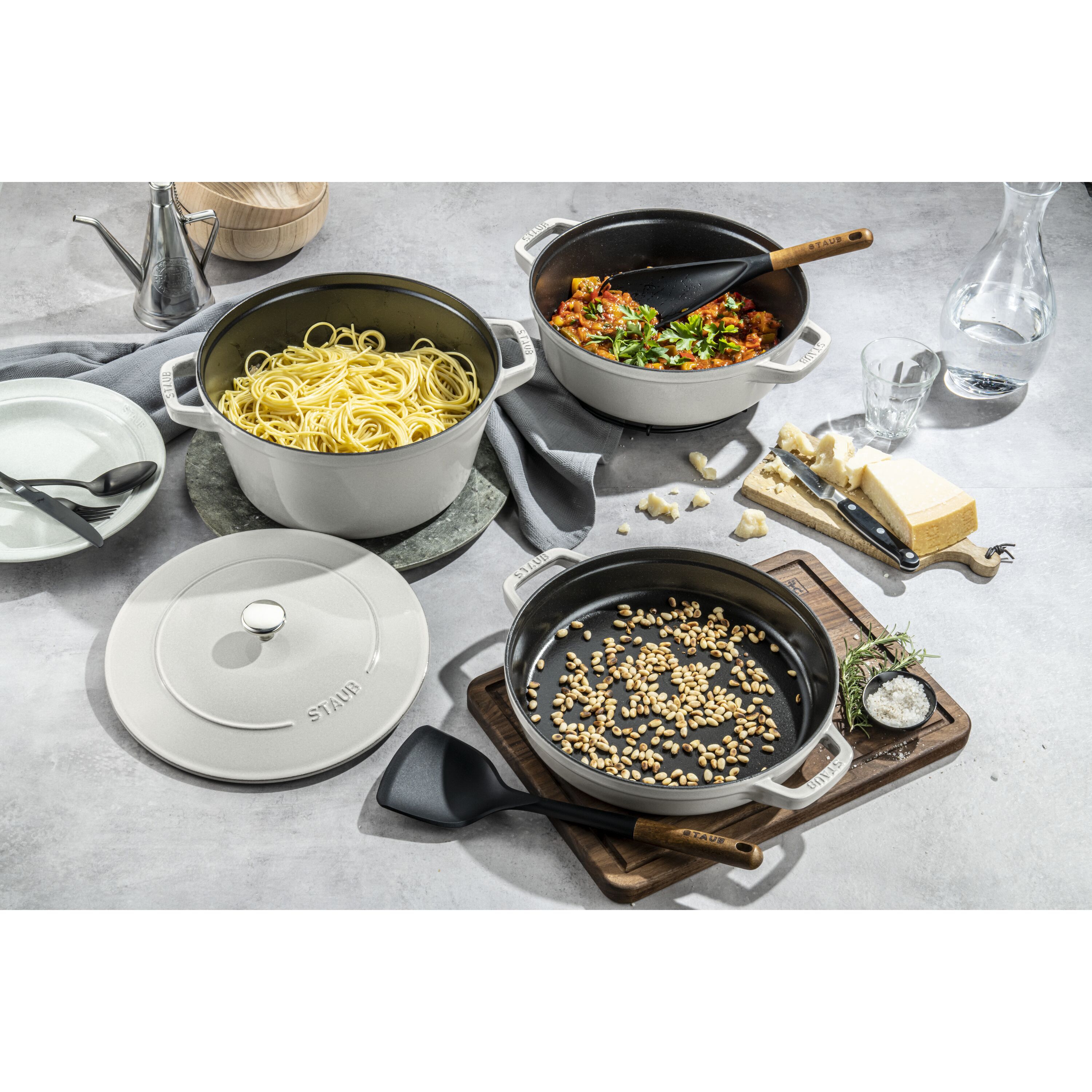 3-pcs Cast iron Pot set Stackable white truffle