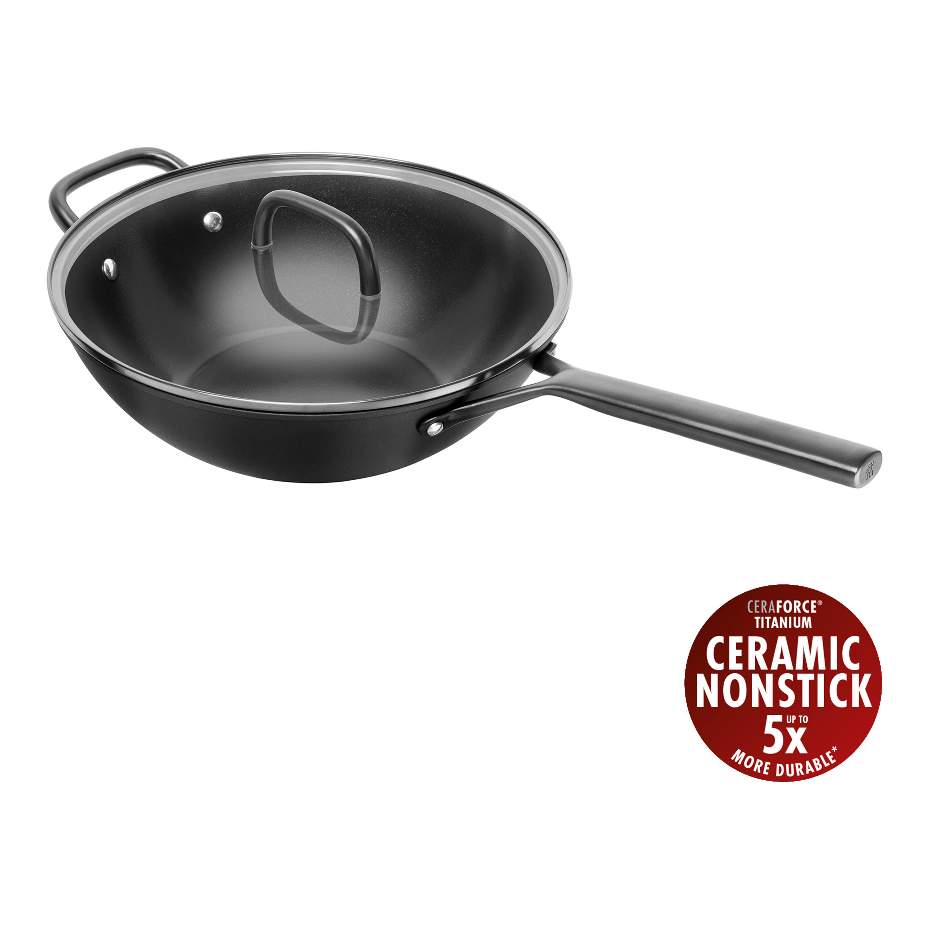 30 cm Aluminium Wok with glass lid