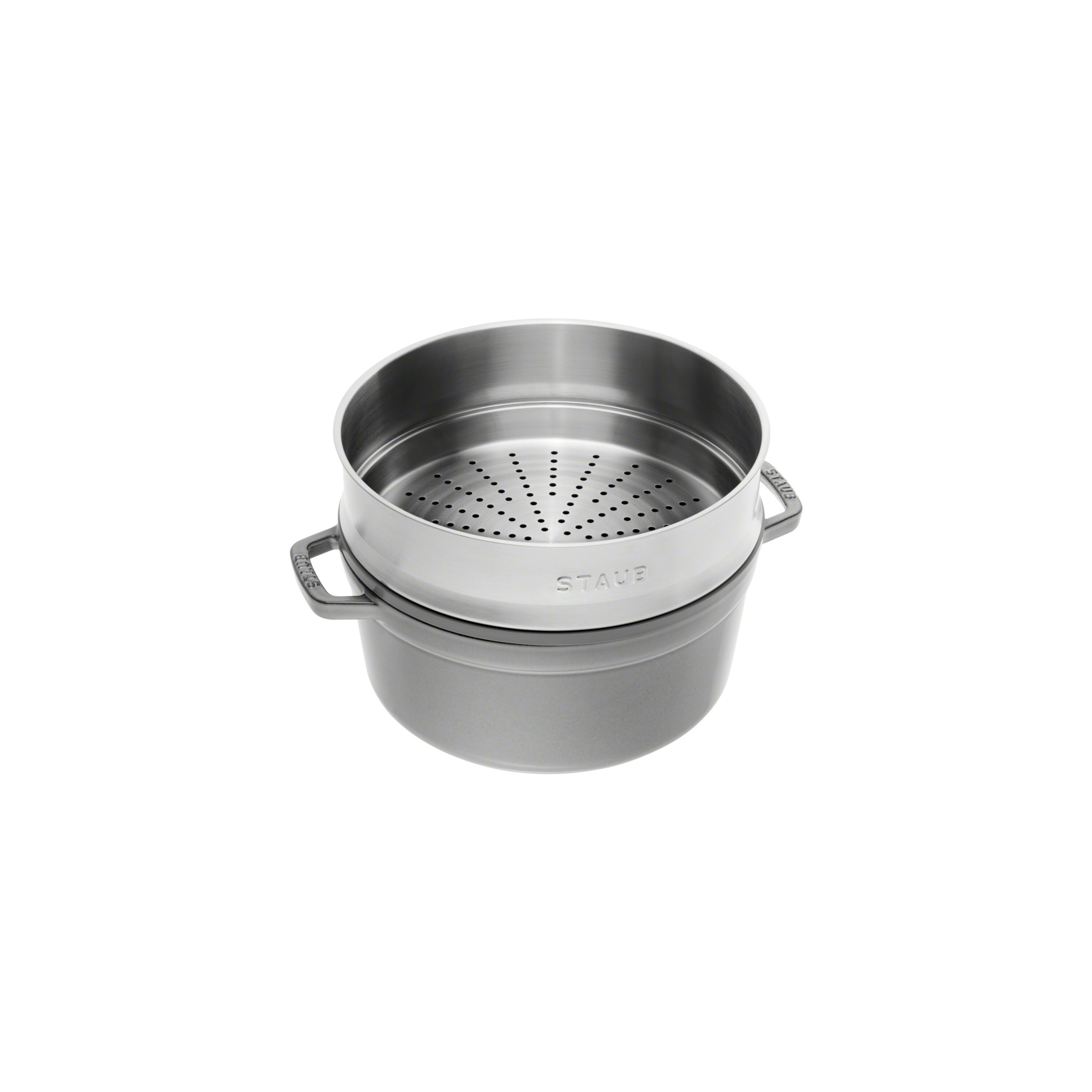26 cm round Cast iron Cocotte with steamer graphite-grey