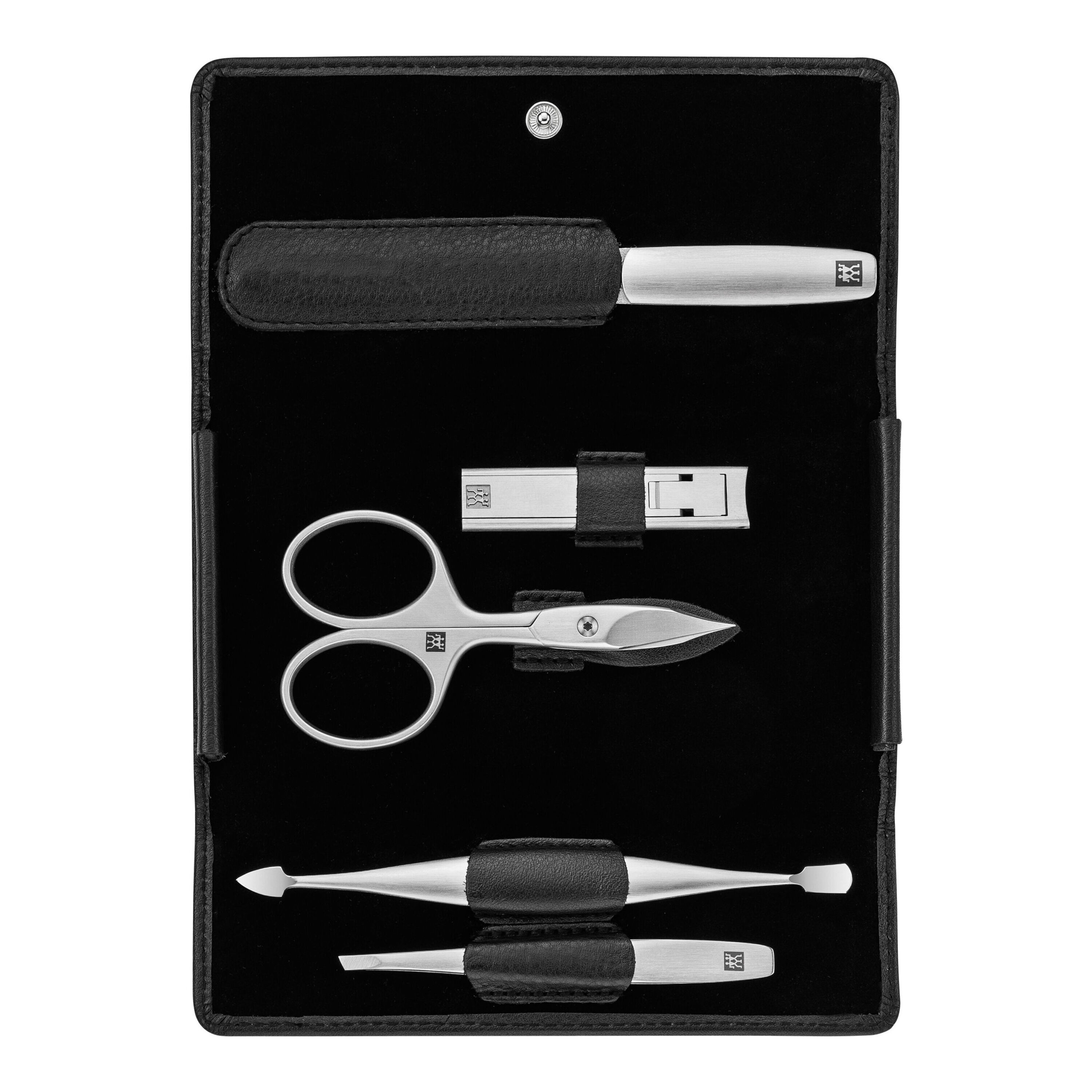 5-pcs Nappa leather Snap fastener case black